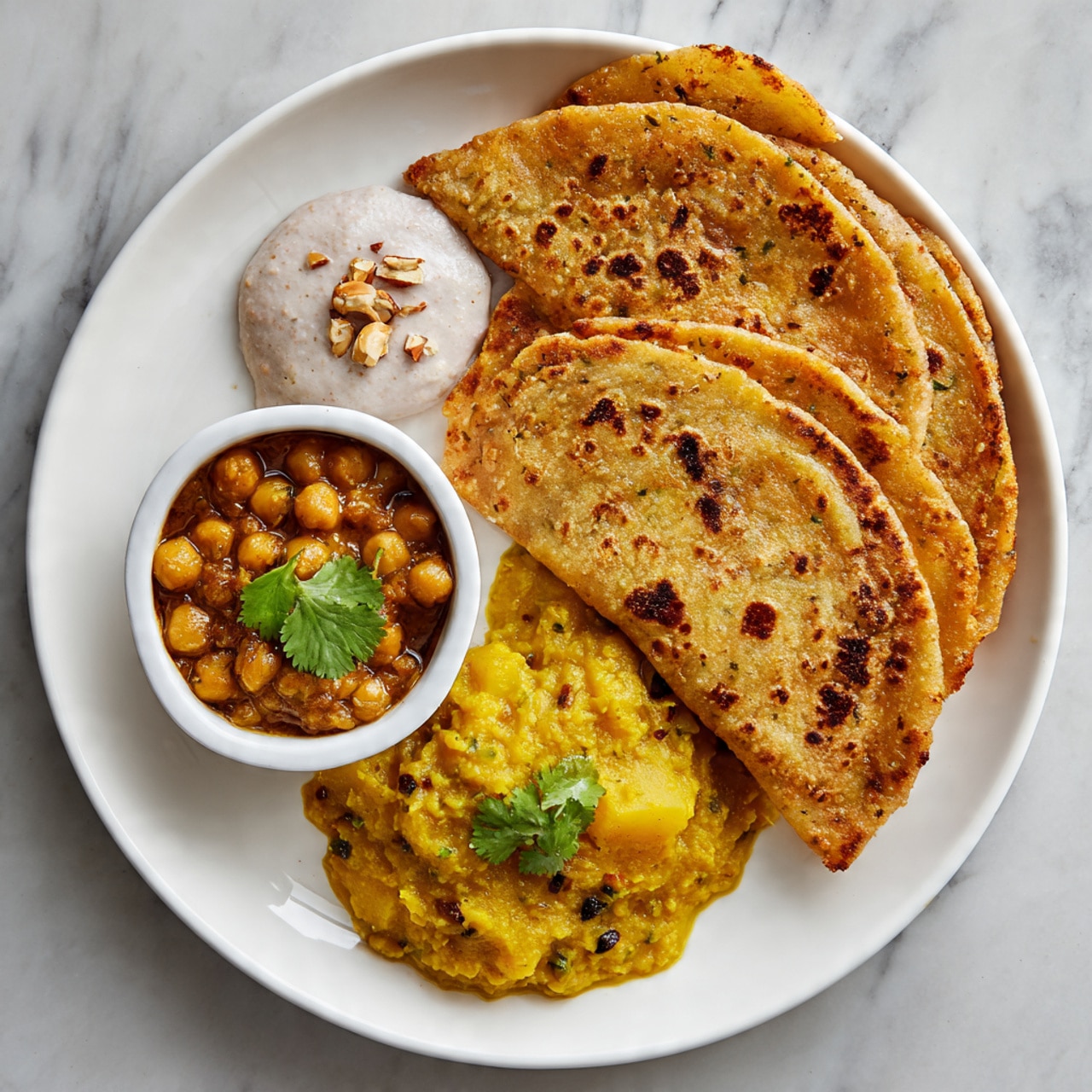 The image shows a black pot filled with a thick yellow stew made of soft potato pieces in a sauce with small black seeds and spices, with visible steam rising. A black spoon inside the pot holds some of the stew, showing the chunky, cooked potato pieces and the slightly oily texture of the sauce. The pot has a textured rim and a dark interior, contrasting with the bright yellow color of the food inside. photo taken with an iphone --ar 4:5 --v 7