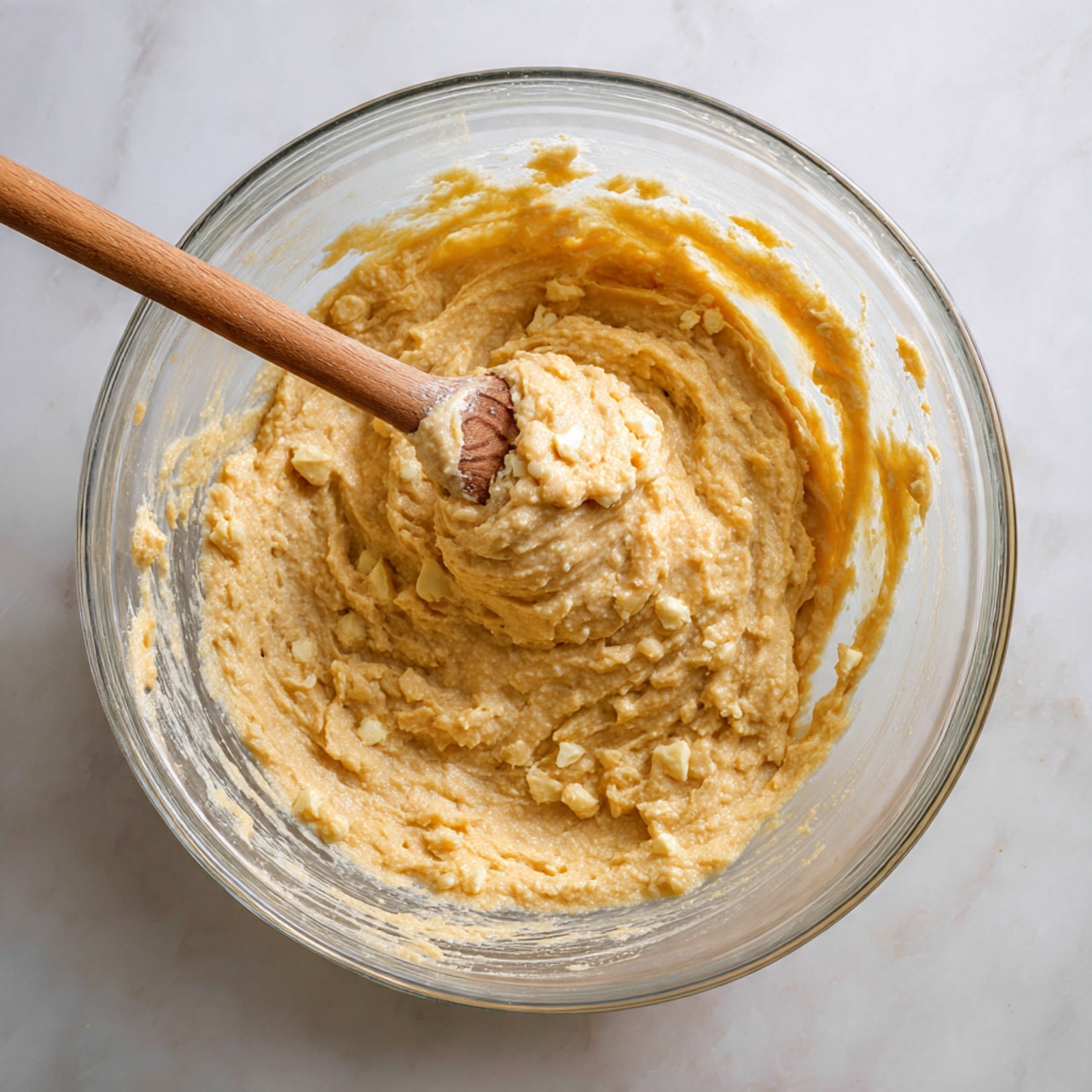 The image shows six golden-brown muffins in a metal baking tray, each muffin topped with sugar crystals and small chunks of light-colored apple. The muffins have a rough texture, with small cracks on the top surface revealing bits of apple inside. The tray rests on a white marbled surface scattered with a few small apple pieces and red apple peel. The overall scene looks bright and fresh, with a close-up focus on the nearest muffin in the bottom left corner. Photo taken with an iphone --ar 4:5 --v 7