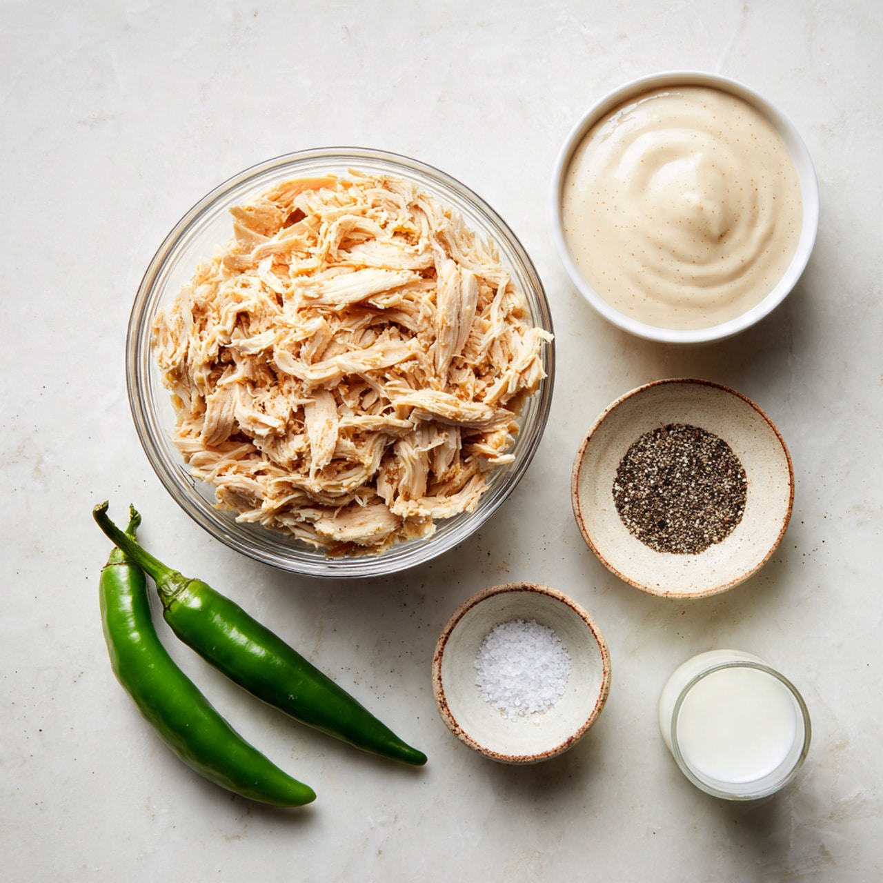The image shows eight small square sandwiches arranged in two columns and four rows on a wooden cutting board with a chevron pattern. Each sandwich is made of soft white bread with no crusts, topped with a creamy filling that has a light beige color mixed with small pieces of green and orange, likely vegetables. The filling looks fluffy and slightly textured, evenly spread at the center of each bread square. The wooden board is set against a white marbled surface. photo taken with an iphone --ar 4:5 --v 7