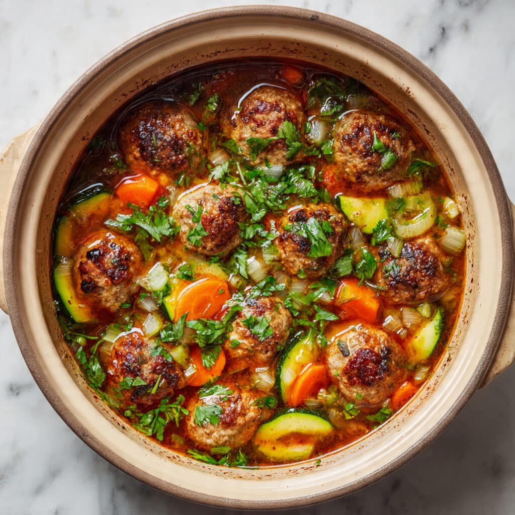 Albondigas Soup with Fresh Herbs and Vegetables Recipe