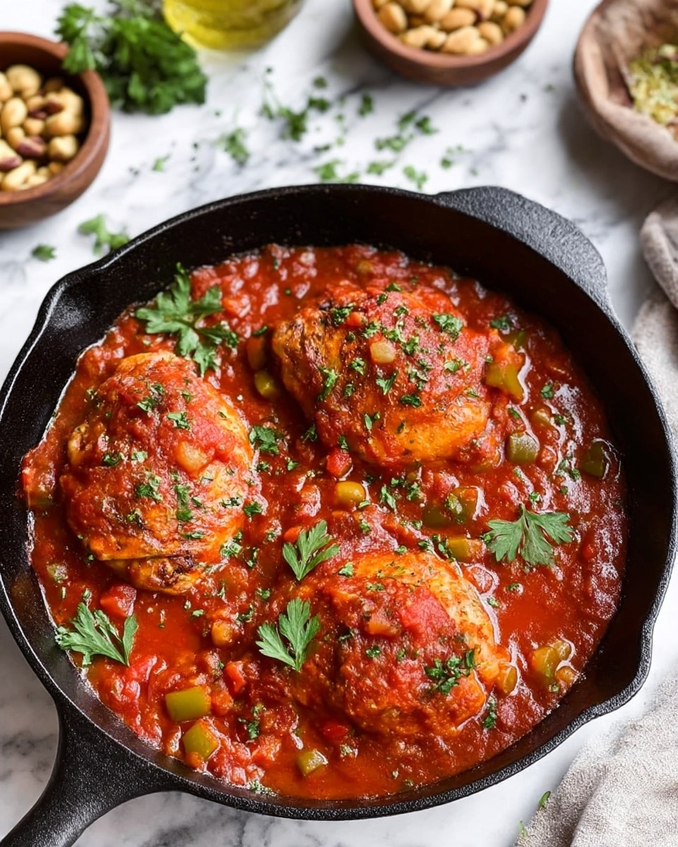 A wooden bowl filled with two main layers: the base layer is bright yellow rice mixed with dark raisins and green herbs, covering about half the bowl, with the top layer being a vibrant red sauce with chunks of red and green bell peppers and some white pine nuts scattered on top. The dish is garnished with fresh green cilantro leaves. A spoon rests inside the bowl on the right side. In the background, there is a slightly blurred wooden bowl filled with the same yellow rice and rayed raisins. The setting is on a white marbled surface with a few pine nuts and green herbs scattered around. Photo taken with an iphone --ar 4:5 --v 7