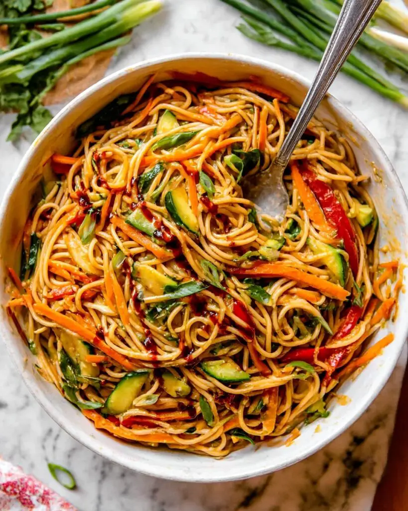 Cold Sesame Noodles with Veggies and Spicy Peanut Sauce Recipe