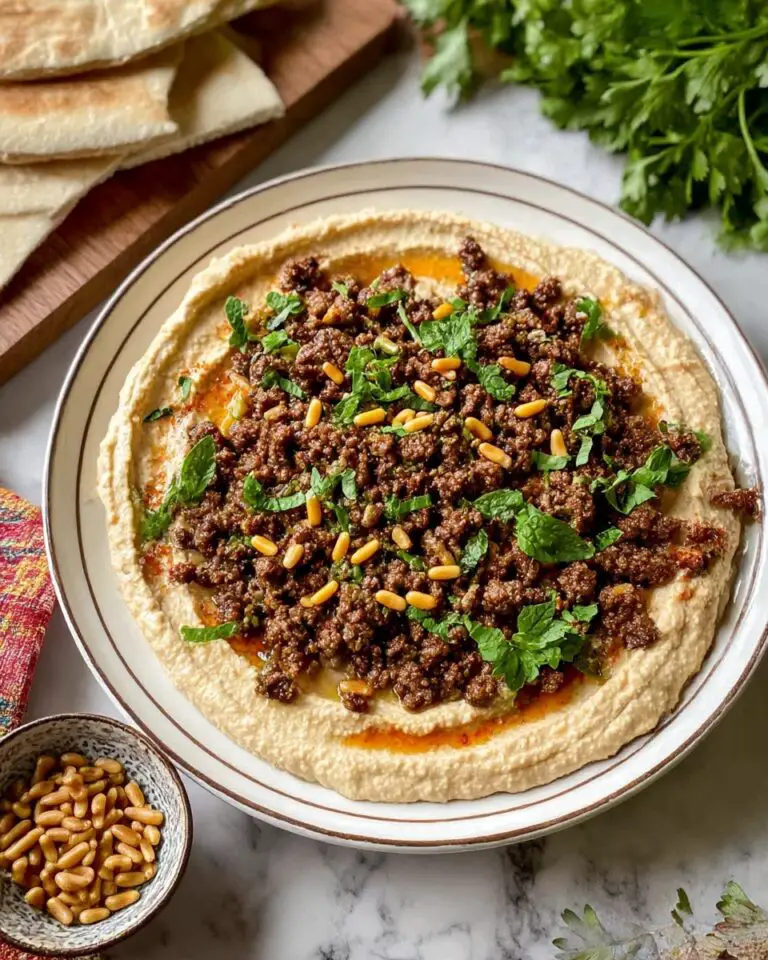 Hummus and Spiced Beef Mince Flatbread with Toasted Pine Nuts Recipe