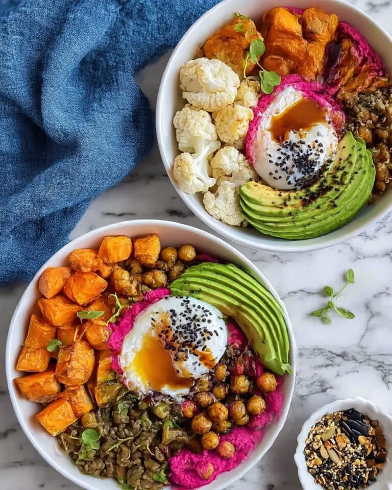 Nourish Bowl with Roasted Pumpkin, Chickpeas, and Poached Eggs Recipe