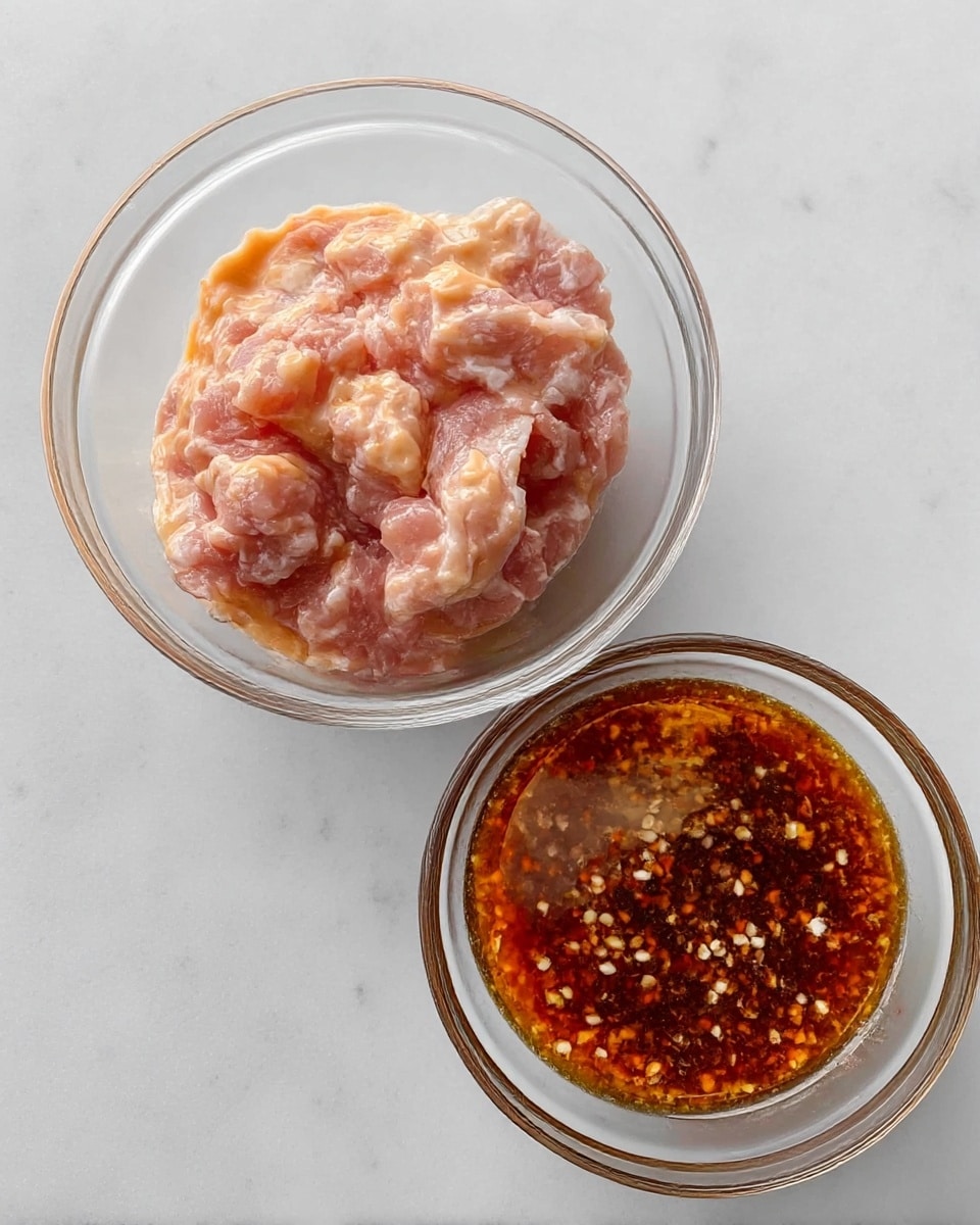 The dish is served in a white bowl filled with a base layer of plain white rice, topped with a layer of golden brown chicken pieces coated in a shiny brown sauce. The chicken is sprinkled with white sesame seeds and sliced green onions. On one side, two bright green steamed green beans and one broccoli floret are placed, and two lemon slices rest on the edge of the bowl. The bowl is on a white marbled surface with a teal cloth nearby, and a silver fork is placed next to the bowl. photo taken with an iphone --ar 4:5 --v 7