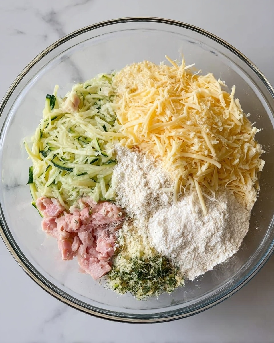 A golden brown baked pie with a slightly crispy texture on top sits on a white plate. The pie is round with one thick slice cut out and slightly pulled away, revealing a soft, moist inside filled with small green vegetable pieces, likely zucchini, evenly spread throughout. The crust edges are lightly browned and the surface has a mix of yellow and light green colors with a slightly bubbly, uneven texture. The background is a white marbled surface with a blurred knife to the top right of the plate. Photo taken with an iphone --ar 4:5 --v 7