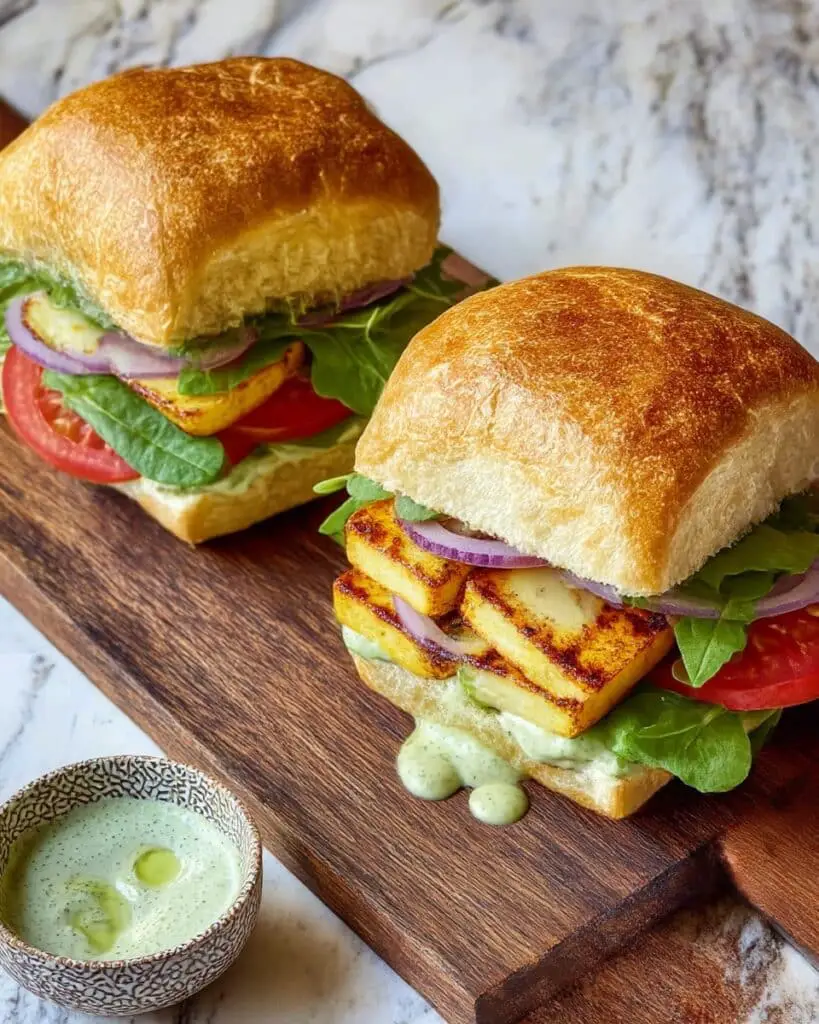 Haloumi Burger with Herby Mayo and Roasted Capsicum Recipe