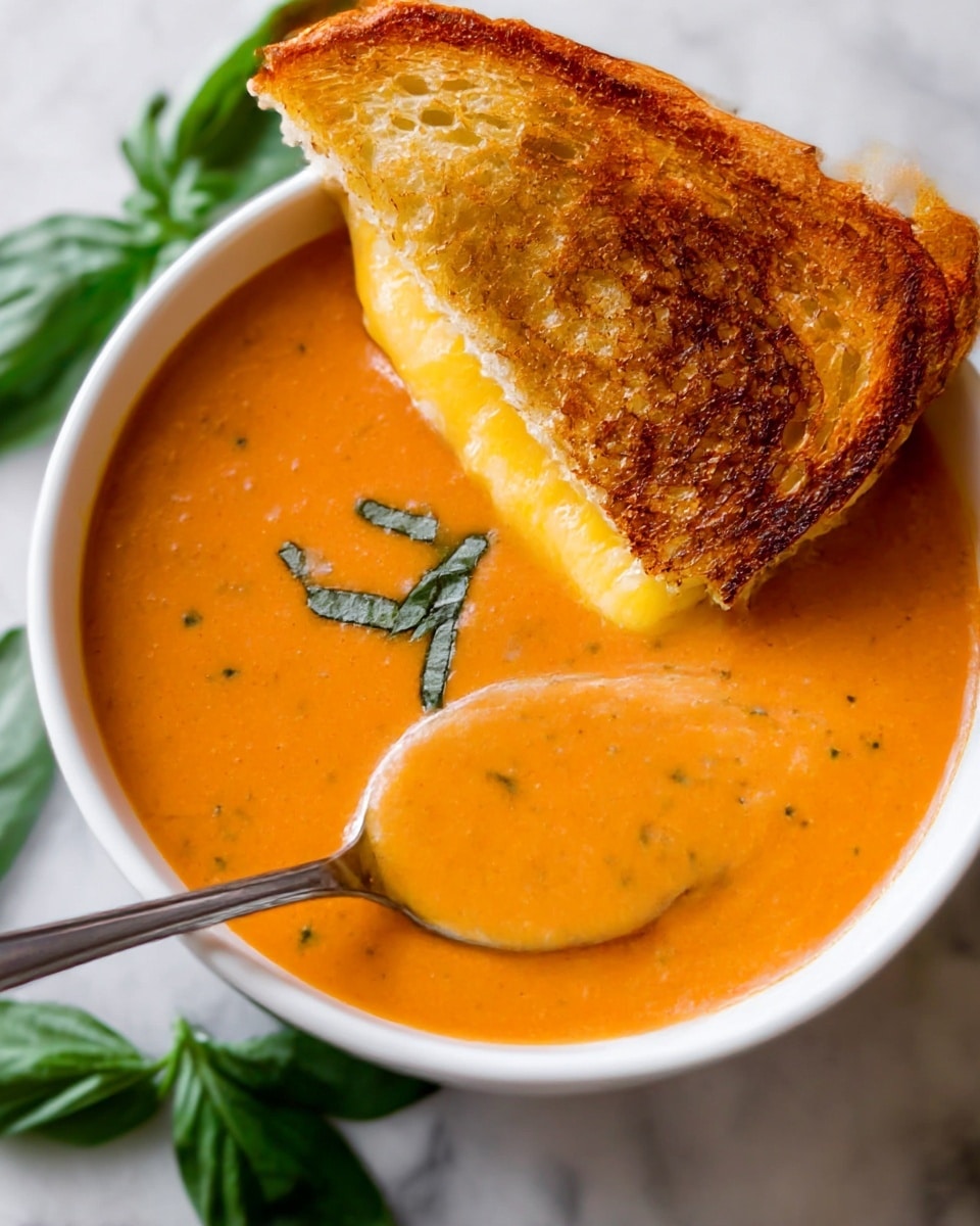 A bowl of creamy orange soup with a smooth texture fills a white bowl placed on a white marbled surface. The soup has a swirl of white cream artistically drizzled on top with small herbs sprinkled throughout. A fresh green basil leaf rests on the surface of the soup near the center. A silver spoon is partially submerged in the soup with its handle resting on the bowl’s edge. In the background, there is a white bowl filled with fresh green spinach leaves and a portion of another bowl of soup is visible at the top left. A white cloth with red stripes lies beneath part of the spoon. Photo taken with an iphone --ar 4:5 --v 7