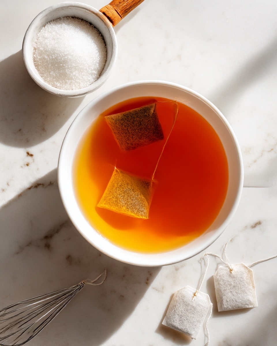 A slice of light yellow cake with three visible layers sits on a white plate. Between each layer is a creamy, off-white frosting with small vanilla bean specks visible. The top layer is generously covered with the same frosting and topped with small pieces of yellow candied fruit. There are a few cake crumbs on the plate near the slice. A silver fork lies on the plate beside the cake. The background is a white marbled surface with another plate containing a similar cake slice slightly blurred in the background. Photo taken with an iphone --ar 4:5 --v 7