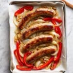 Oven Roasted Brats with Onions and Peppers Recipe
