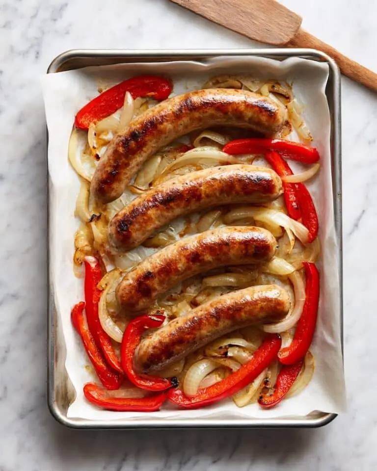 Oven Roasted Brats with Onions and Peppers Recipe