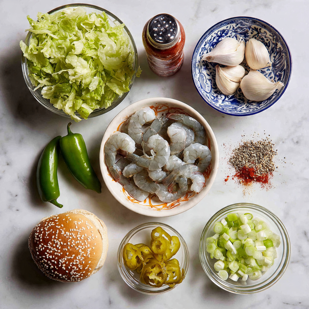 A sesame seed bun sandwich with three main layers. The bottom layer is a white toasted bun spread with a light creamy sauce mixed with small green herbs, topped with fresh green lettuce. The middle layer has a thick, grilled chicken patty that is light brown with fine grill marks. Above the patty, there are bright yellow pickle slices and more of the same creamy sauce with visible herbs. The sandwich is placed on a plain white plate with a white marbled surface in the background. In the background, another similar sandwich is slightly out of focus. Photo taken with an iphone --ar 4:5 --v 7