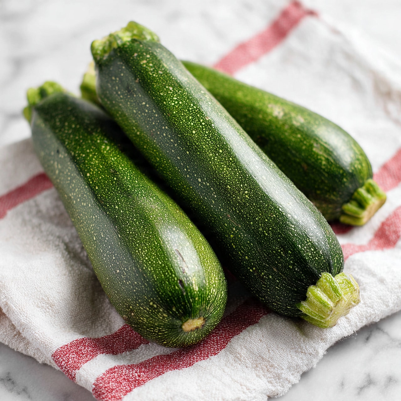 The image shows a metal baking tray with a black wire rack on top, holding nine long, grilled yellow zucchini strips arranged in three vertical rows. Each zucchini strip has a slightly charred, golden-yellow color with specks of black pepper and herbs scattered on the surface. Small green herb pieces are sprinkled over and around the zucchini, adding a touch of color. The tray is set on a white marbled surface with a red-striped cloth partially visible on the right side. The overall look is simple and appetizing, with a clean background and vibrant food colors. photo taken with an iphone --ar 4:5 --v 7
