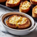 French Onion Soup with Caramelized Onions and Cheesy Toast Recipe