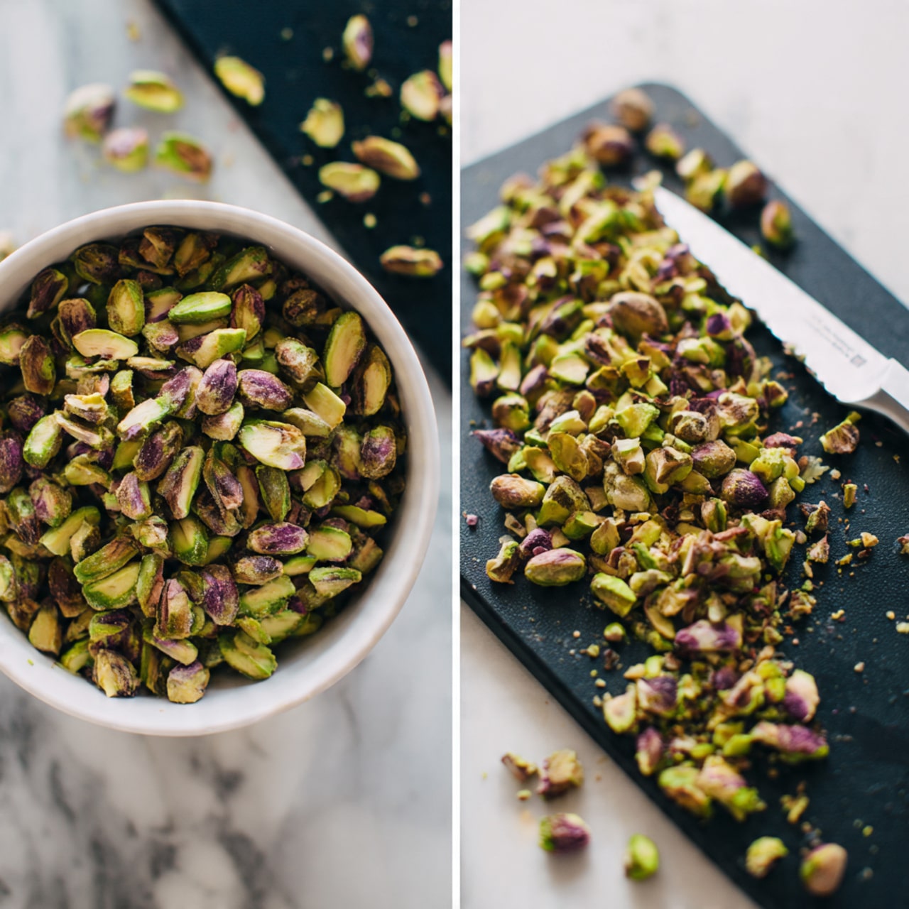 The image shows a pile of round cookies with a pale cream color and a smooth texture, each cookie studded with pieces of green pistachios and dark red dried fruit. The cookies are stacked casually on a white marbled surface with a few whole pistachios and dried red fruits scattered around them. In the center of the pile, one cookie is broken in half, showing a dense, soft interior with visible nuts and fruit. The lighting is bright and natural, highlighting the fine crumb and the colorful bits inside the cookies. photo taken with an iphone --ar 4:5 --v 7