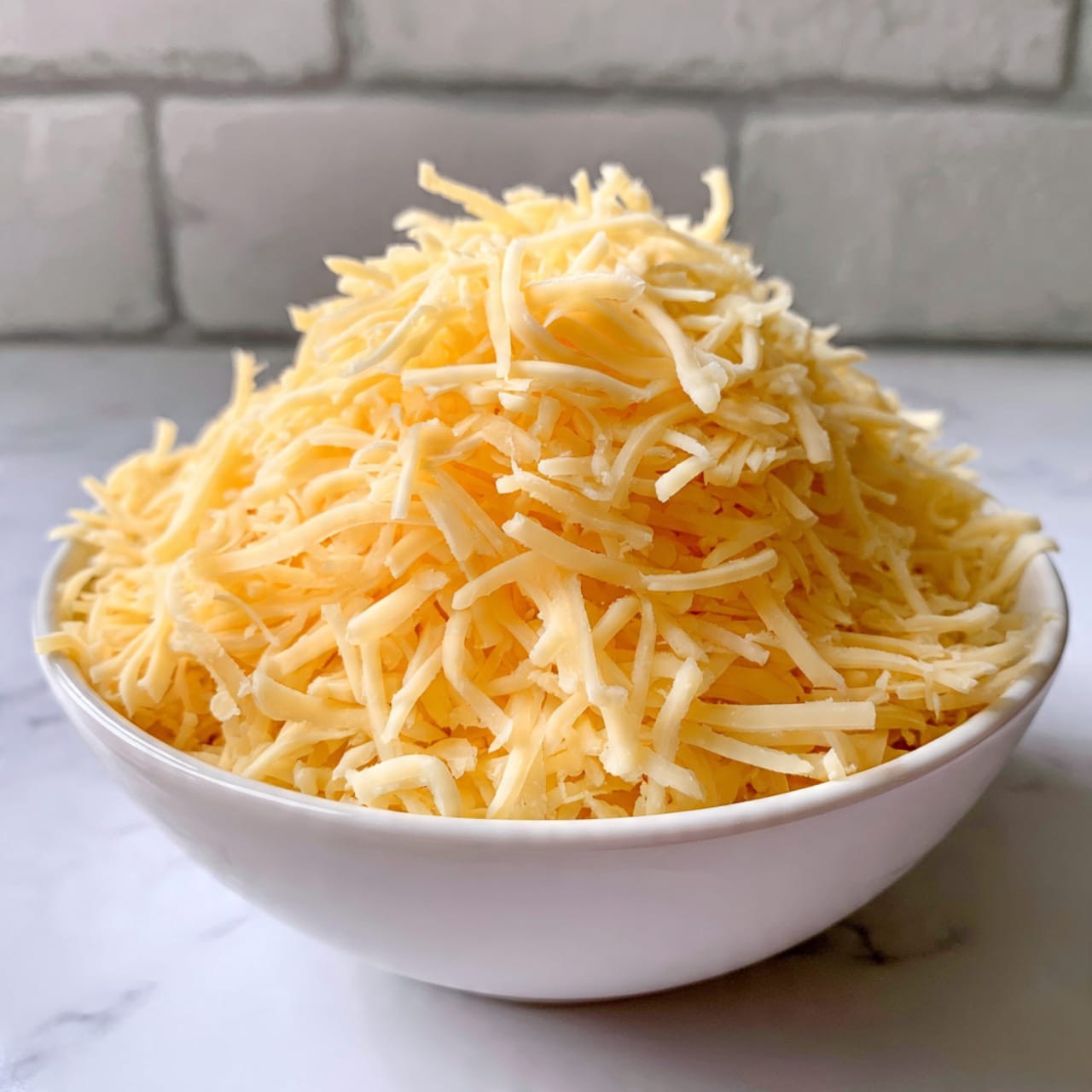 A large silver tray filled with several layers of ridged potato chips topped with melted cheddar cheese, small pieces of crispy brown bacon, and green chopped herbs scattered across the top. The base is made of white potato chips that have a crinkled texture. The melted cheese covers several chips, adding a bright orange color contrasting with the white chips and the brown bacon bits. The green herbs add a fresh pop of color on top. The tray sits on a white marbled surface with light gray bricks in the background. photo taken with an iphone --ar 4:5 --v 7