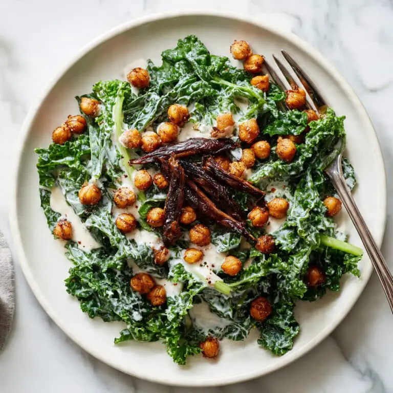 Creamy Kale Caesar with Chickpea Croutons Recipe