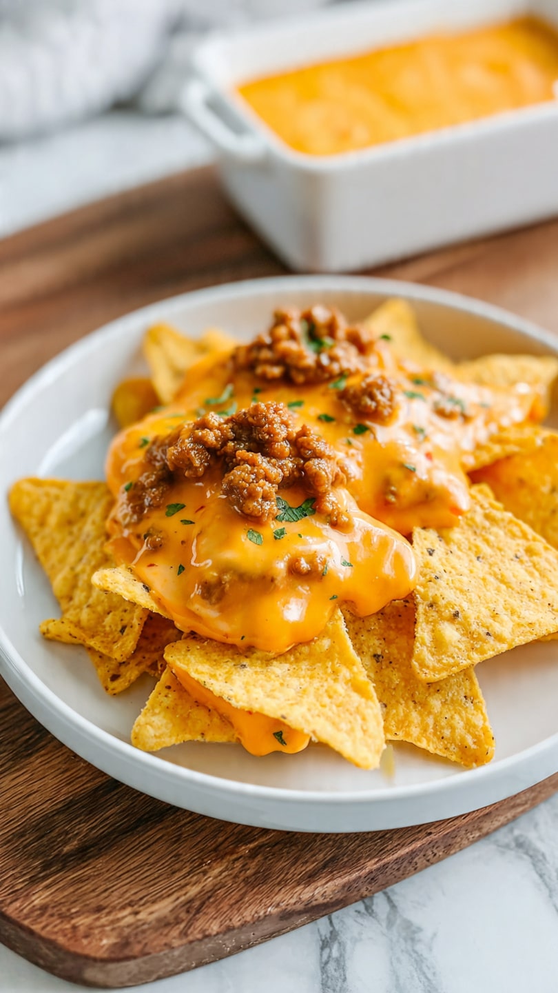 A thick, creamy orange sauce covers the top layer of the dish, filling a white rectangular ceramic dish with handles. The sauce has a smooth, slightly textured look with visible specks of spices. On the right side, there is a small topping of diced red tomatoes mixed with green herbs, and several slices of fresh green jalapeño peppers are placed on top, adding a pop of bright green color. A shiny spoon is partially dipped in the sauce at the bottom right corner. The dish is set on a white marbled surface. photo taken with an iphone --ar 4:5 --v 7