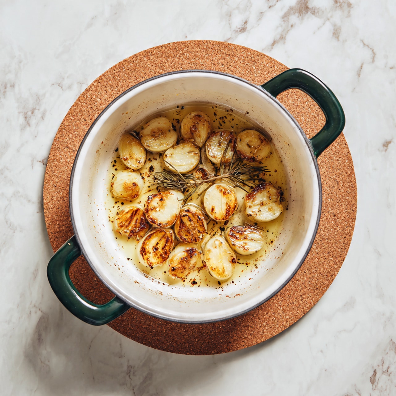 A rectangular pizza cut into nine square slices shows a thick, golden brown crust with a layer of melted cheese on top that is slightly browned in spots. The cheese has a white and golden color with small bits of red chili flakes and green parsley sprinkled evenly across the surface. One slice is being lifted, stretching long strings of cheese between the slice and the rest of the pizza. The pizza sits on a dark wooden board that contrasts with the white marbled surface underneath. photo taken with an iphone --ar 4:5 --v 7