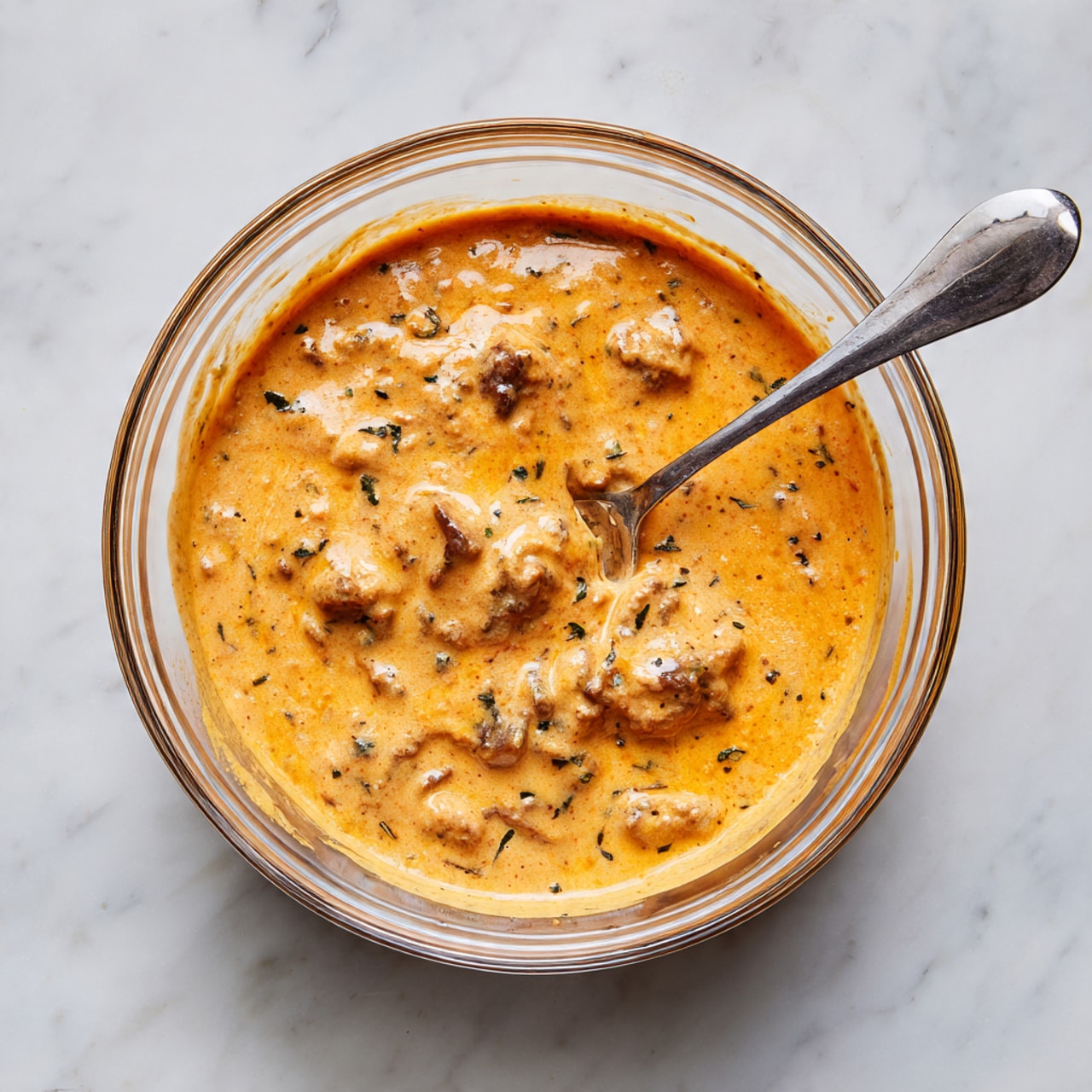A close-up of a pizza on a wooden board with a golden brown crust, topped with melted white cheese that stretches slightly as the pizza is being pulled apart, and covered with orange-yellow pieces of spiced cauliflower and small green parsley bits scattered on top. The crust edges are crispy with a slightly charred look. The background has a white marbled texture. photo taken with an iphone --ar 4:5 --v 7