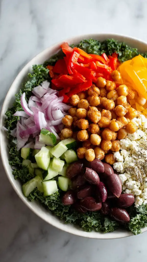 Mediterranean Kale and Chickpea Salad with Crispy Chickpeas and Lemon Dressing Recipe