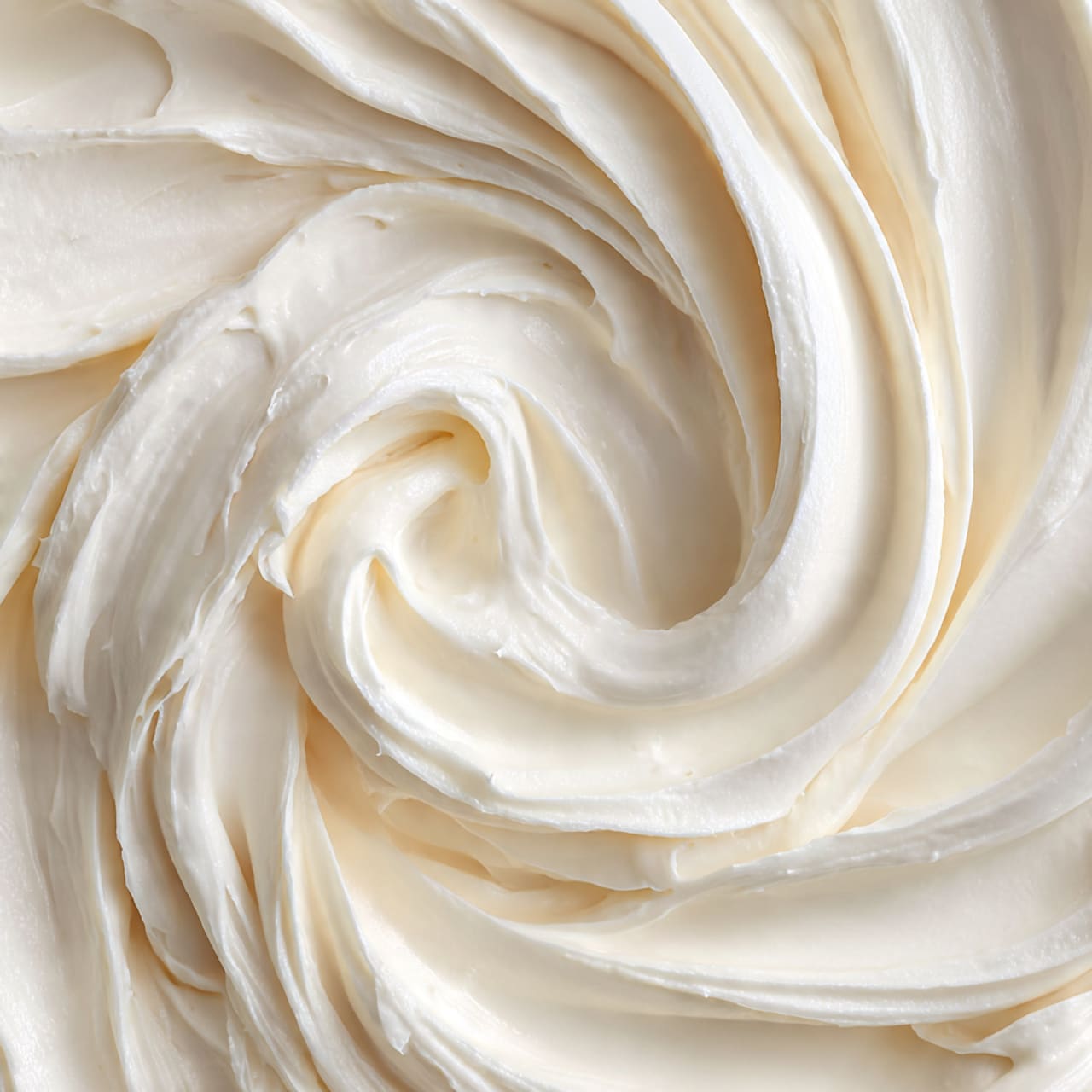 A woman's hand holds a small clear plastic container with a red lid and plastic wrap under the lid, showing two distinct layers inside. The bottom layer is thin and light tan in color with a smooth texture. Above this is a thick, larger layer of creamy white with a fluffy, slightly airy look. The container is held against a white marbled textured surface. photo taken with an iphone --ar 4:5 --v 7
