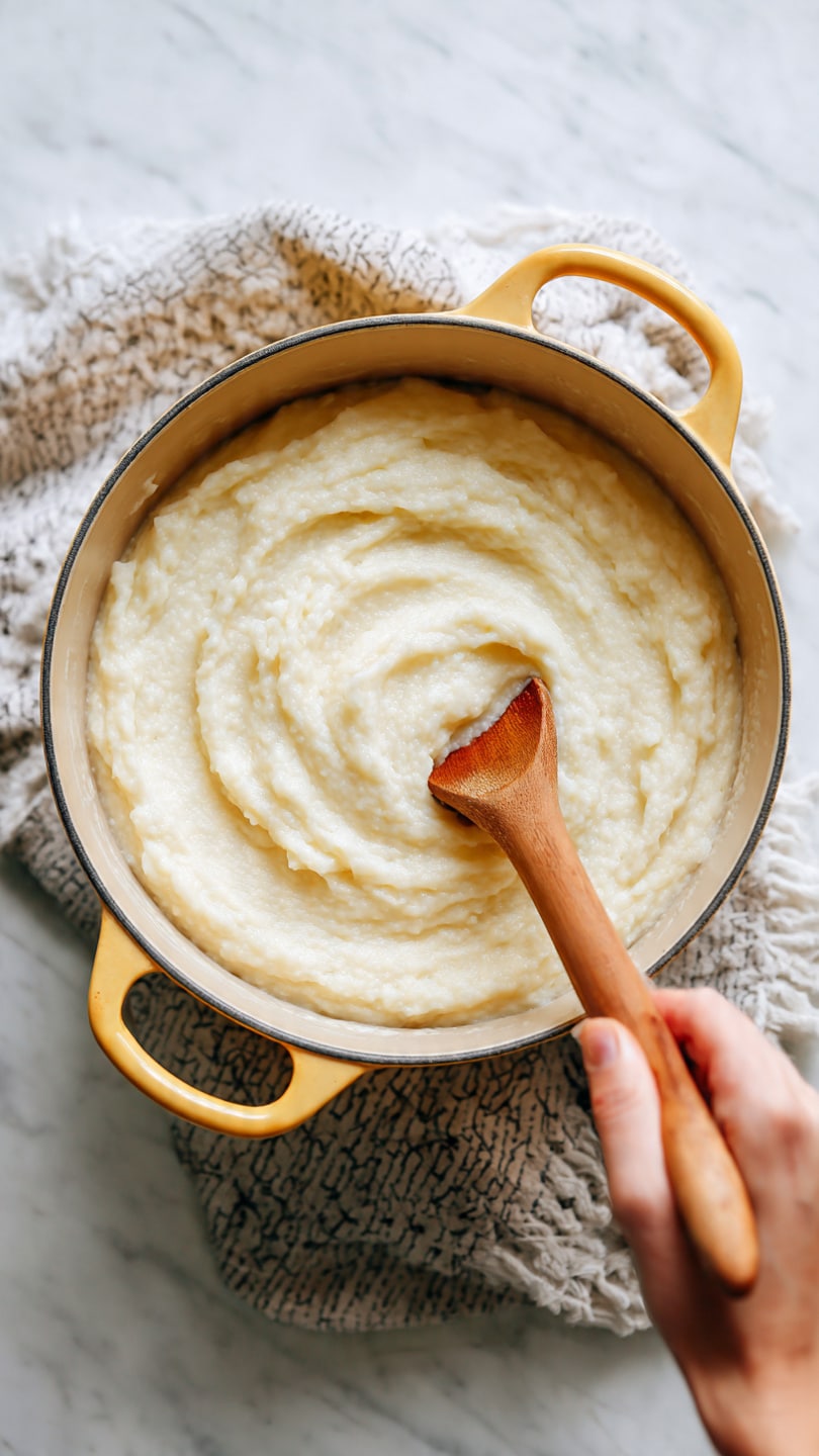 A white bowl filled with creamy mashed potatoes, swirled smoothly to show texture with a light yellow melted butter pool in the center. Three small square pats of solid butter sit on top, melting slightly from the warmth. Small chopped green chives are scattered evenly over the mashed potatoes, adding bright spots of color. The bowl is placed on a white marbled surface with a light-colored cloth napkin folded to the side. Photo taken with an iphone --ar 4:5 --v 7