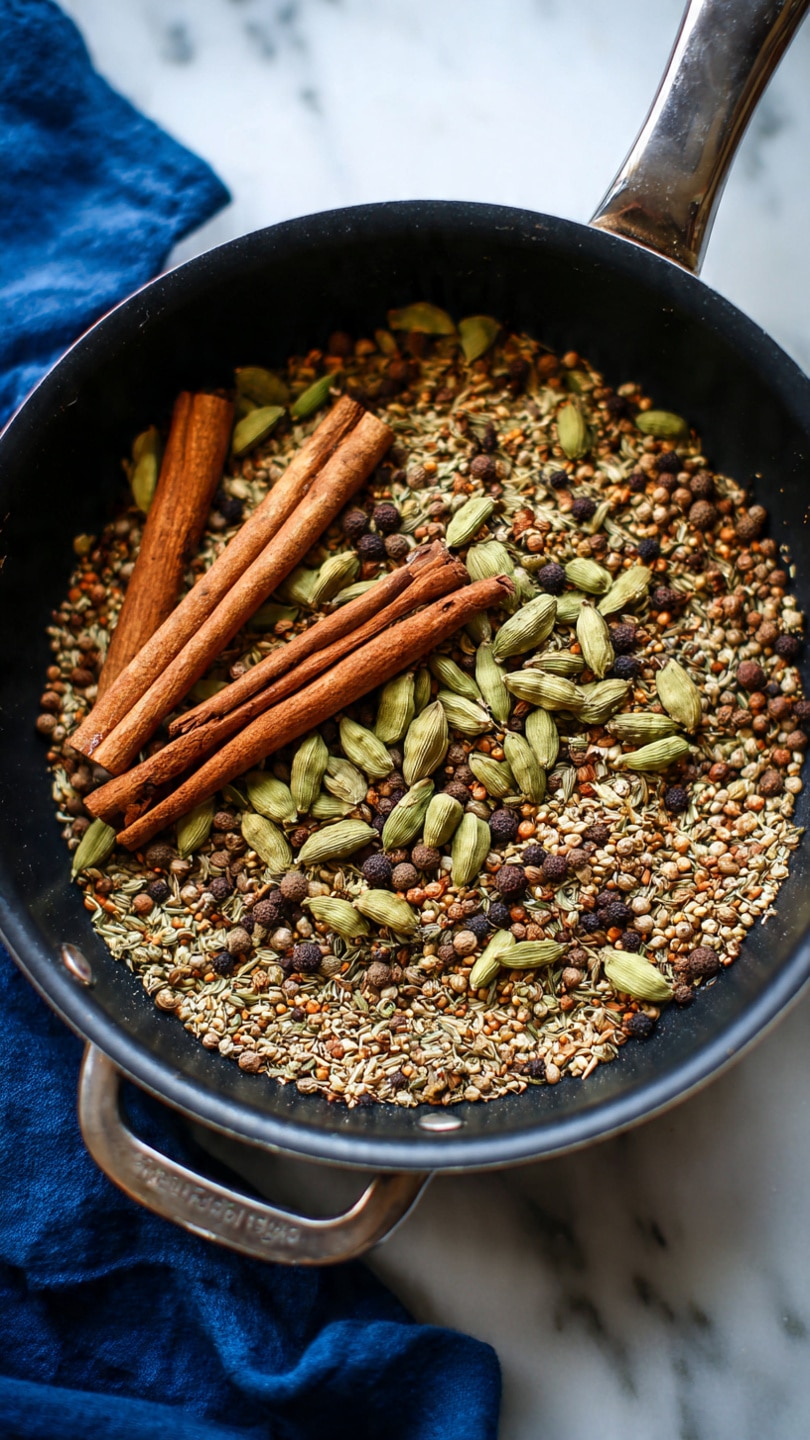 A stainless steel pot filled with a swirling mix of dark brown and creamy orange liquid, with small bubbles forming on the surface. The colors blend in a marbled pattern, showing movement and heat, with the dark brown liquid spreading into the lighter creamy orange layer. The pot is placed against a white marbled texture background. Photo taken with an iphone --ar 4:5 --v 7