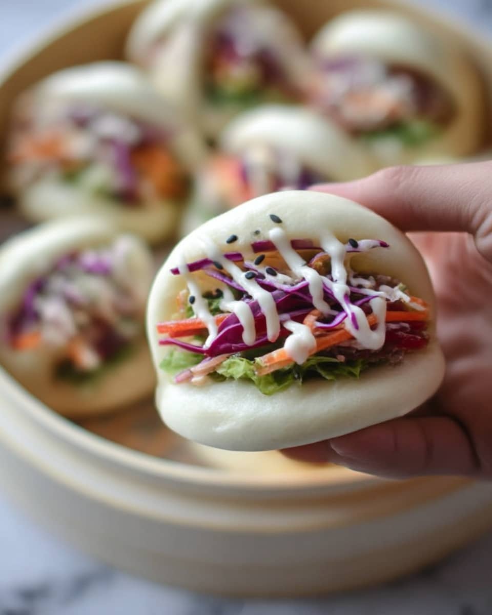 The image shows seven light beige dumplings with smooth, slightly shiny dough placed inside a round bamboo steamer basket with slats. The dumplings are arranged loosely, with some near the edges and others closer to the center. The basket sits on a white marbled surface, creating a clean and soft background. Soft natural light highlights the delicate texture of the dough and the warm wooden tones of the steamer. Photo taken with an iphone --ar 4:5 --v 7