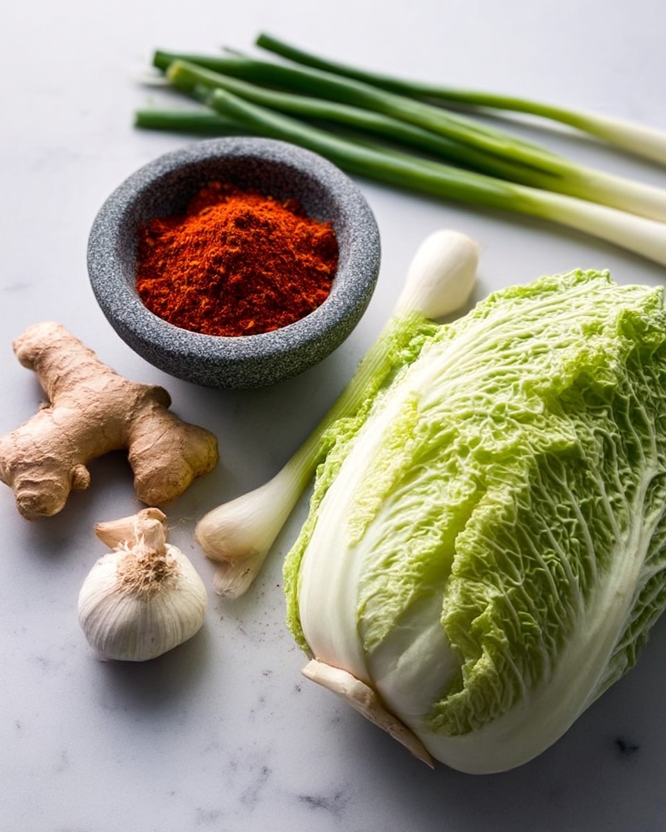 A rustic dark brown pot with an open lid placed on a wooden surface holds a spicy soup filled with three main layers: large pale beige cabbage pieces at the bottom, a reddish-brown broth coating the cabbage with visible red chili flakes, and topped with three bright green chili peppers laying across the cabbage in different angles. The pot's inner rim has a worn light beige texture, giving an authentic look. Photo taken with an iphone --ar 4:5 --v 7