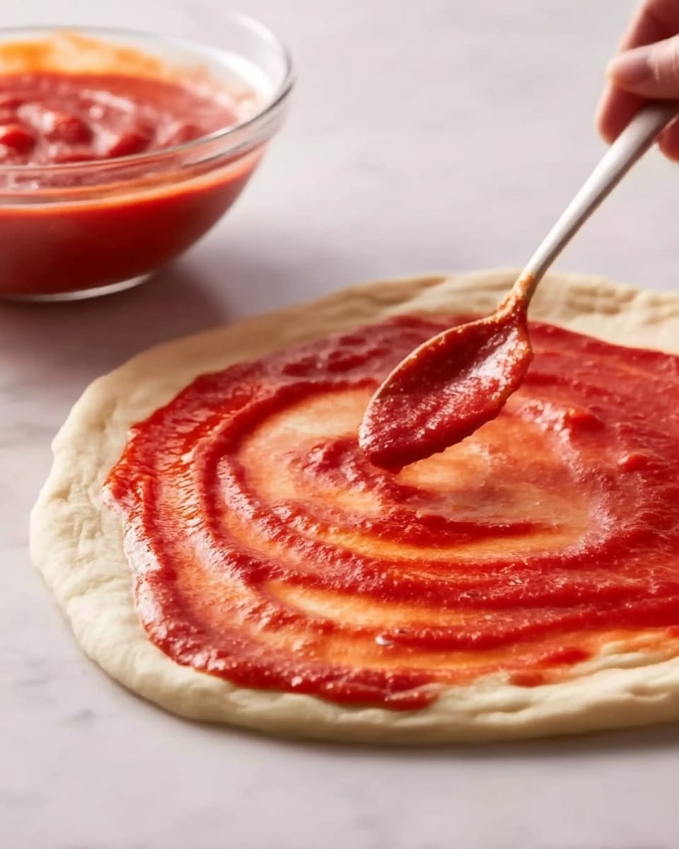 The image shows small pizza rolls arranged on a white plate with a white marbled background. Each roll has a thick golden-brown dough base, rolled up to reveal layers inside. The visible layers include a middle layer of melted, light orange cheese mixed with bits of reddish sauce and bits of toppings, and the top is sprinkled with thin white shredded cheese and small pieces of green herbs. In the background, there is a round black bowl filled with bright red tomato sauce with a slightly chunky texture. The focus is on the front roll with others softly blurred behind. photo taken with an iphone --ar 4:5 --v 7