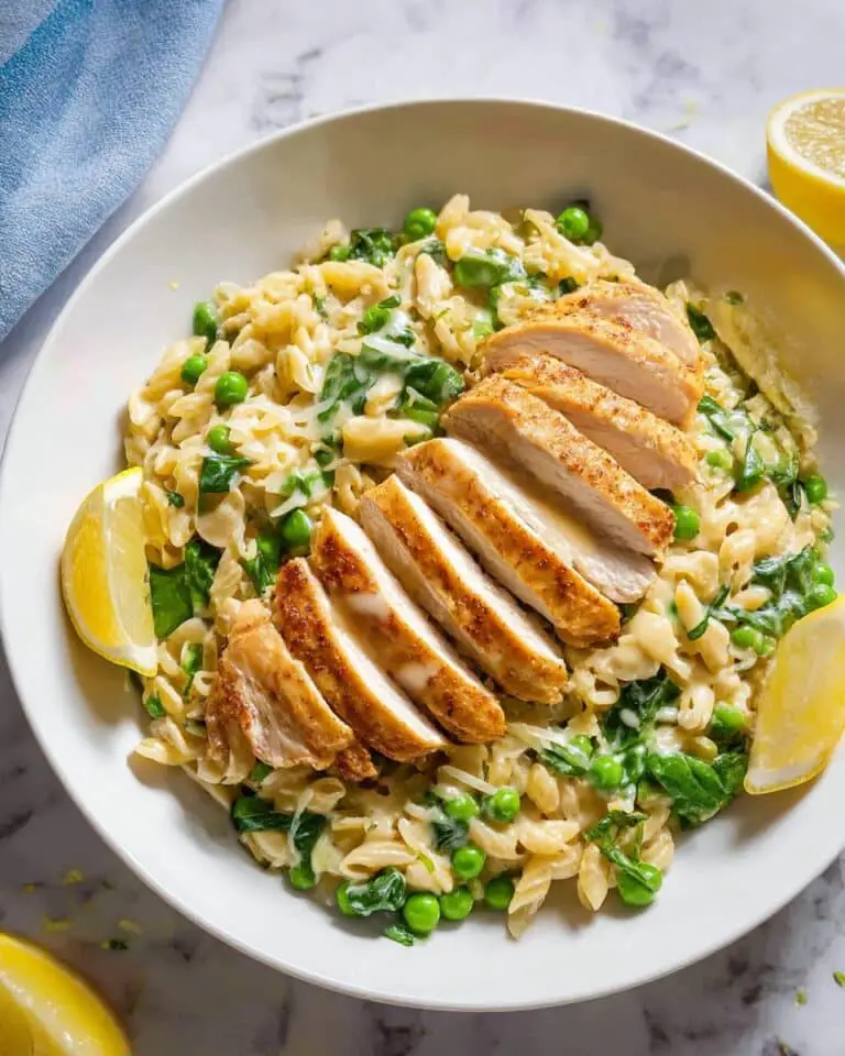 One-Pan Lemon Chicken Orzo with Peas and Spinach Recipe