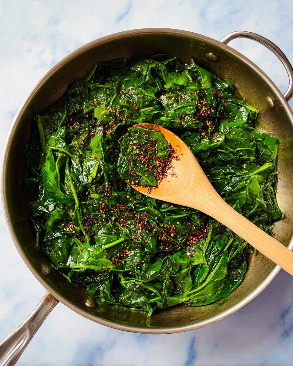 A large white plate with blue oval patterns around the rim holds a generous serving of spaghetti mixed with fresh spinach leaves. The spaghetti noodles are light yellow with a slight shine, layered thickly and loosely twirled, evenly spread across the plate. Bright green spinach leaves are scattered throughout, some large and whole, others slightly wilted into the pasta. On top are small specks and shreds of white cheese, with dark specks of black pepper and red pepper flakes adding contrast and a hint of spice. A silver fork with a white handle rests on the right side of the plate. The whole scene is set on a white marbled surface. Photo taken with an iphone --ar 4:5 --v 7