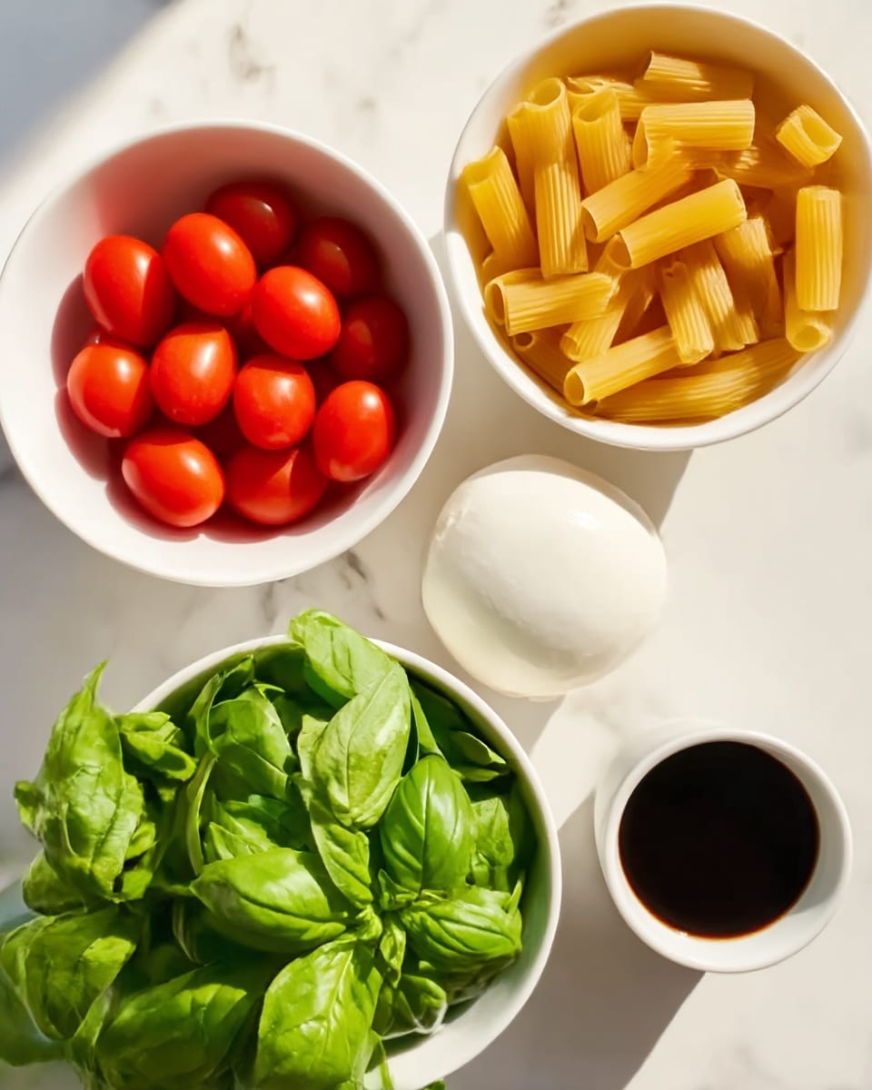 A white baking dish filled with layers of wavy, orange-red pasta sheets mixed with rich tomato sauce, dotted with soft white cheese chunks, and topped with bright green fresh basil leaves. A spoon rests inside the dish, lifting some pasta and cheese from the corner, revealing the saucy texture underneath. The edges of the dish show some sauce stains, enhancing the homemade feel. The background is a white marbled texture. Photo taken with an iphone --ar 4:5 --v 7