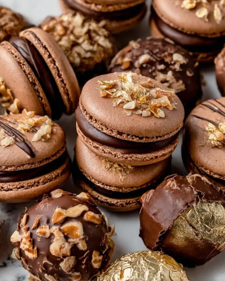 Ferrero Rocher Macarons with Nutella Ganache and Edible Gold Leaf Recipe
