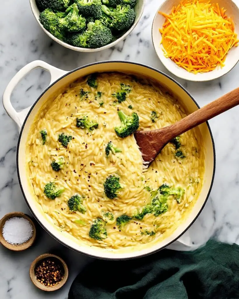 Broccoli Cheddar Orzo Recipe