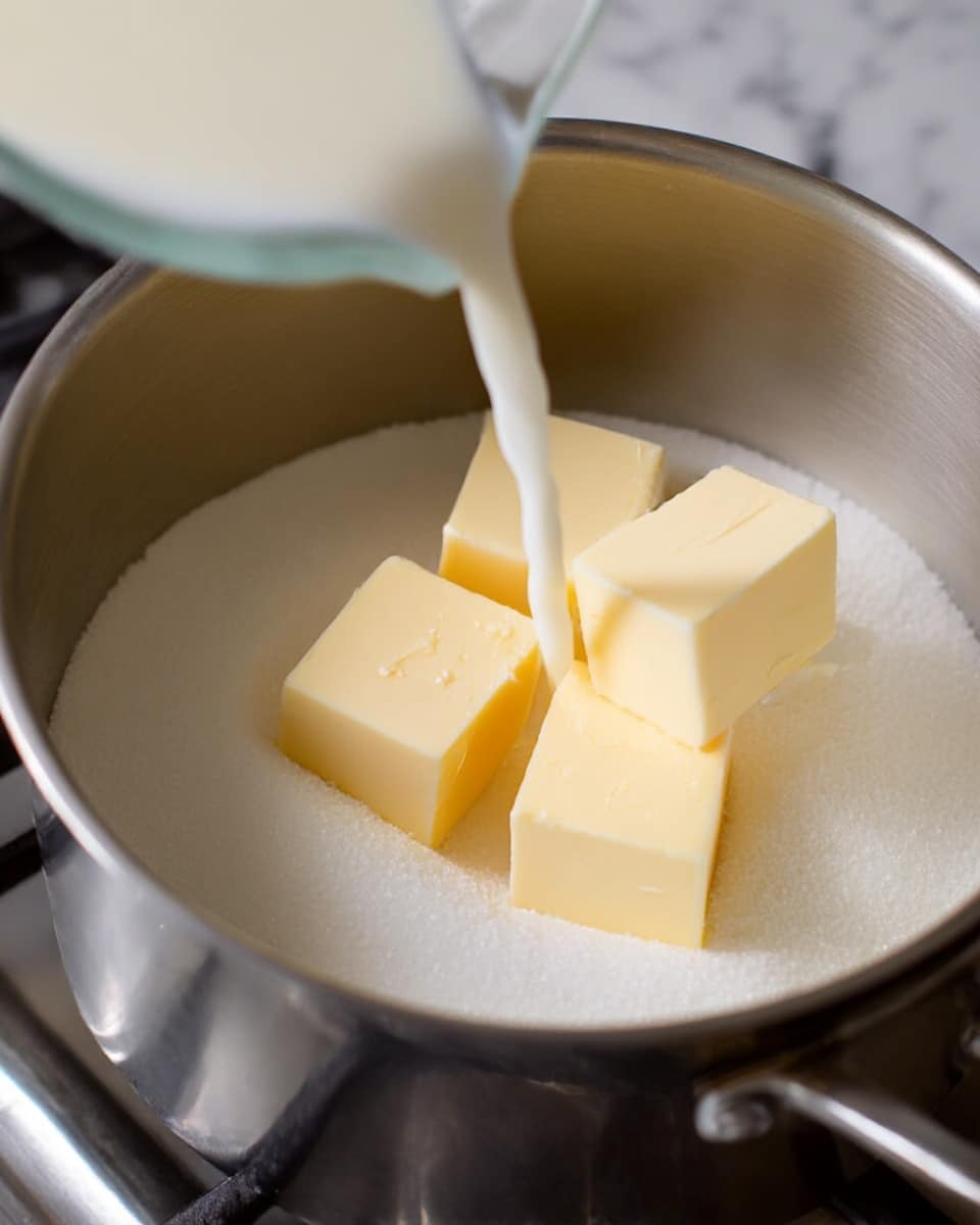 The image shows a clear glass jug filled almost to the top with light brown syrup, resting on a round wooden plate. Behind the jug on the left side, there is a stack of golden brown pancakes on a white plate. On the right side in the background, there is a brown bowl filled with fresh strawberries and blueberries. The jug and other items sit on a crumpled blue cloth, all placed on a white marbled surface with a dark background. photo taken with an iphone --ar 4:5 --v 7