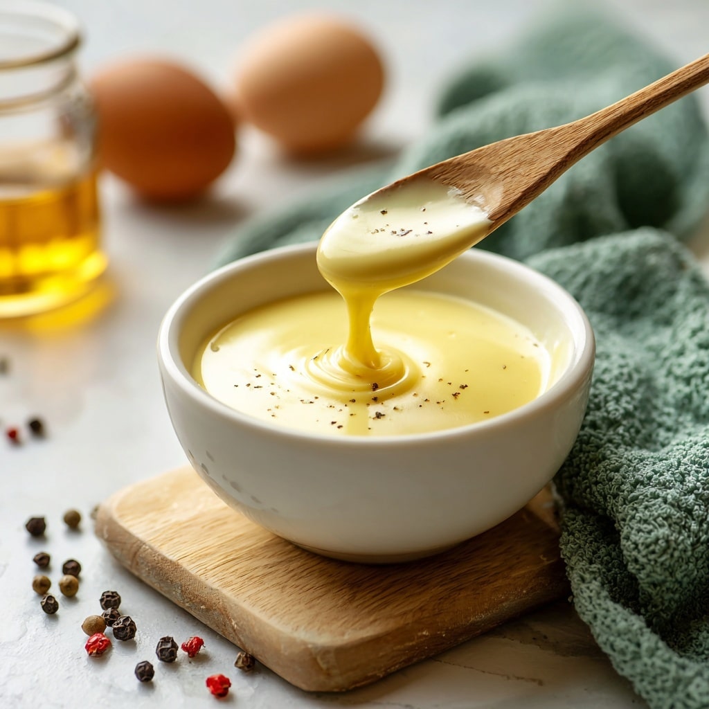 A clear glass cup filled with golden amber liquid and two large ice cubes inside, showing light reflections on the surface. The cup is placed on a light wood cutting board with smooth grain lines. The background is a white marbled texture with scattered green peppercorns on the top right and a folded white cloth with black and red stitch patterns at the top left corner. photo taken with an iphone --ar 4:5 --v 7