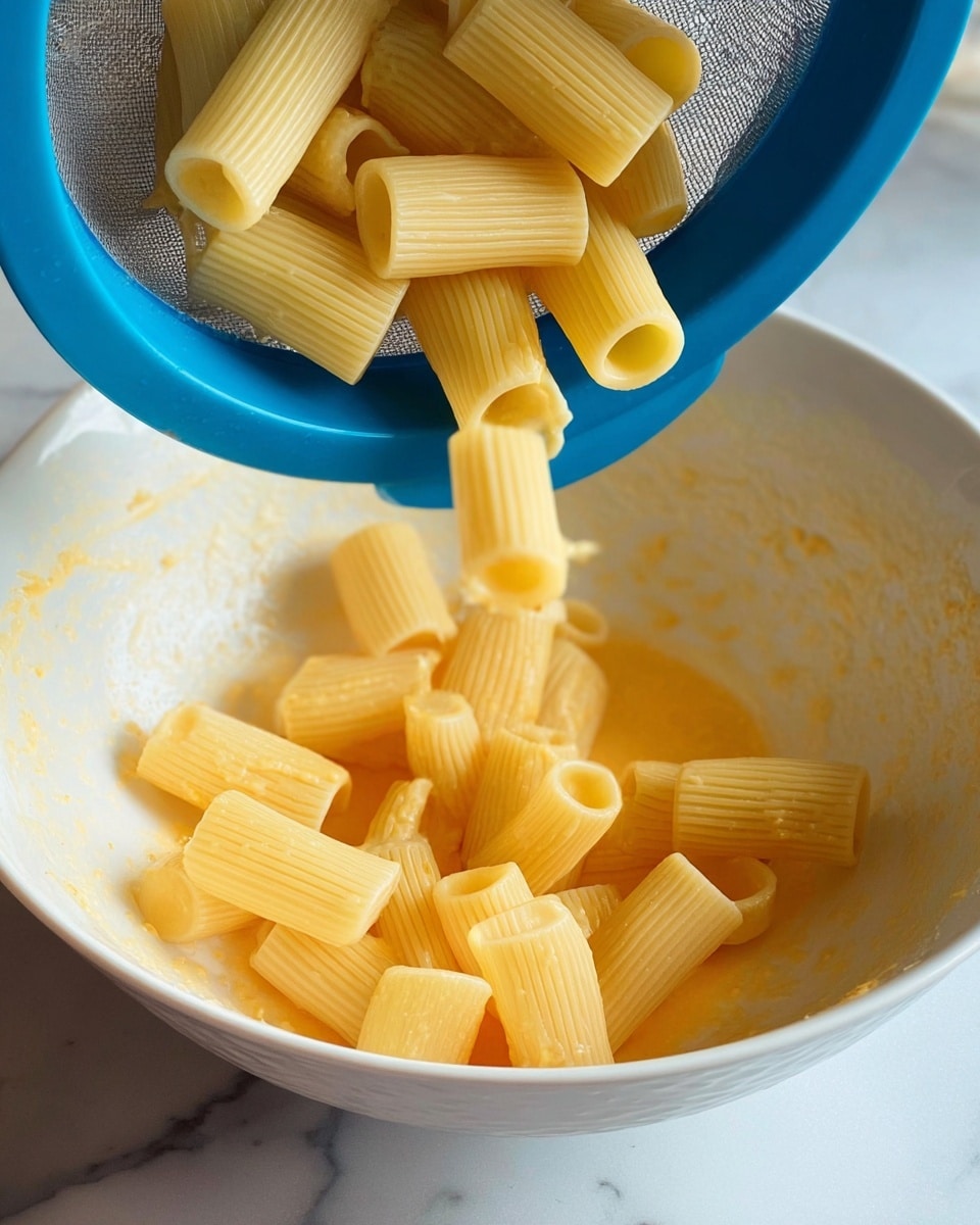 The dish is a close-up view inside a white bowl filled with rigatoni pasta mixed with shredded white chicken and fresh green spinach leaves. The rigatoni tubes are pale beige with a smooth texture, scattered evenly around the bowl. The chicken looks tender and is in small pieces mixed throughout the pasta. Fresh spinach leaves, bright green in color with a soft texture, are spread on top and around the pasta. There is a sprinkling of black pepper and red chili flakes falling from a green-topped shaker held by a woman's hand above the bowl. A wooden spoon is resting inside the bowl, stirring the mix, with some creamy sauce visible on the spoon and pasta. The background shows a white marbled surface. photo taken with an iphone --ar 4:5 --v 7