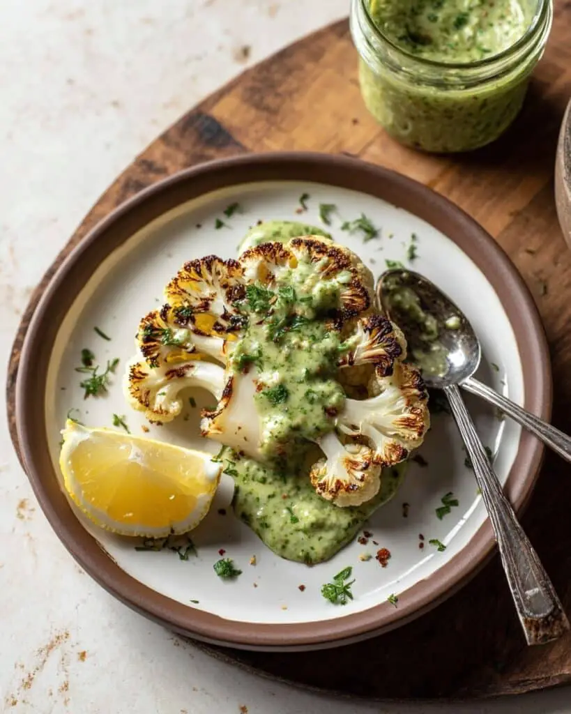 Air Fryer Cauliflower Steaks with Parsley-Almond Sauce Recipe