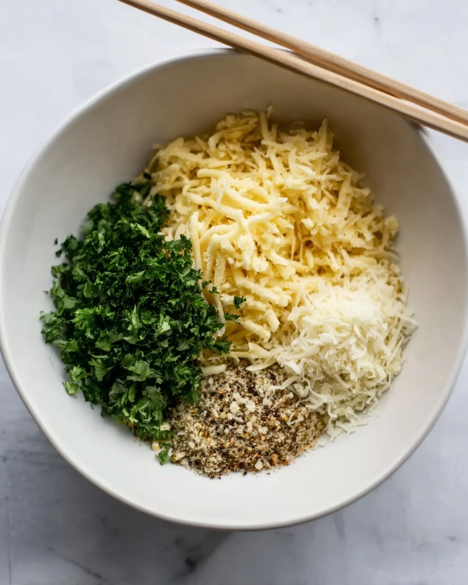 The image shows a tray of stuffed mushrooms arranged in neat rows on white parchment paper over a rustic metal baking sheet. Each mushroom is a medium brown color with a slightly textured surface forming the base layer. The stuffing forms the top layer, which is golden brown and crumbly with bits of green herbs visible, giving a fresh contrast to the warm toasted crumbs. The tray rests on a wooden surface, and the background is softly blurred with a white marbled texture. The lighting is natural, highlighting the crispy tops and soft mushroom bases. photo taken with an iphone --ar 4:5 --v 7