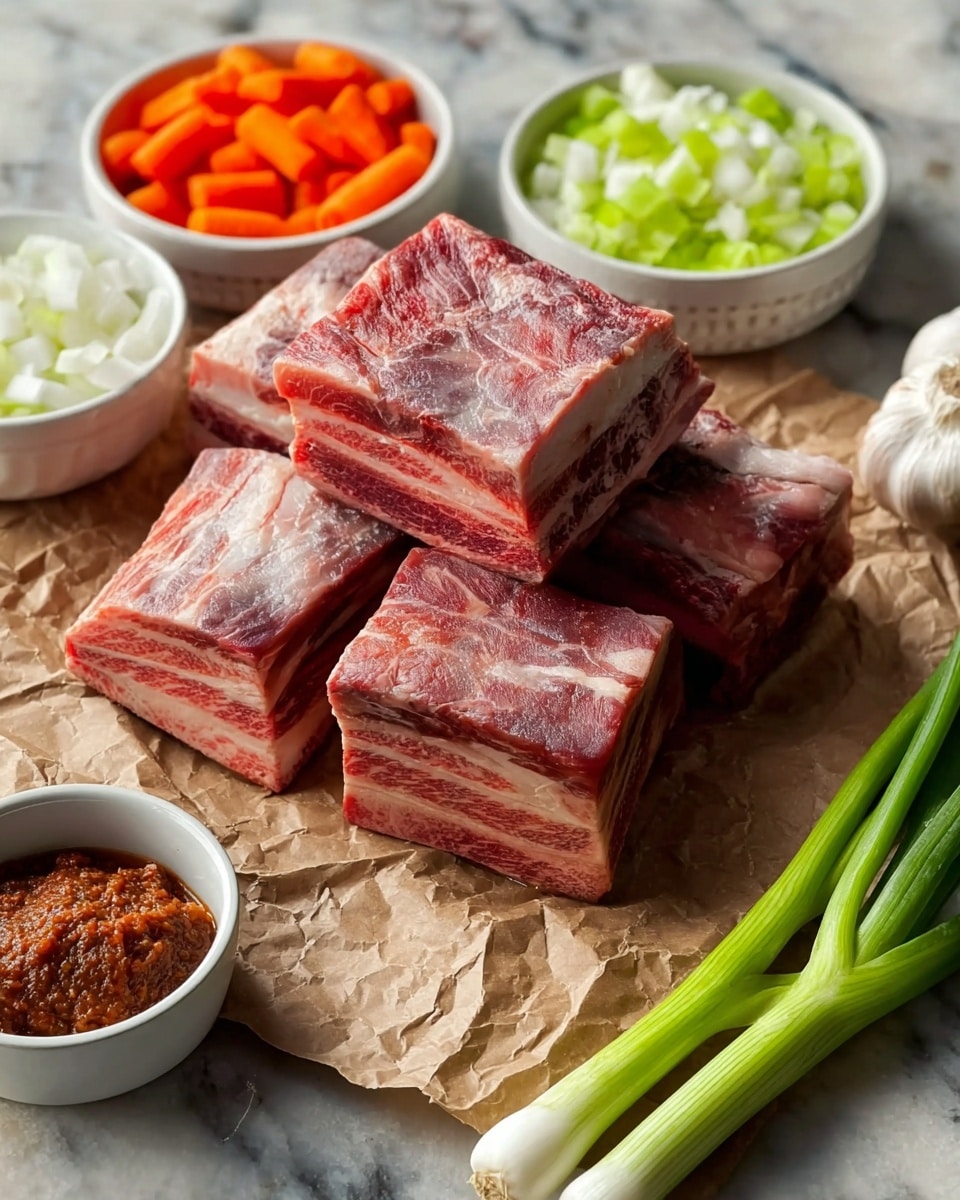 The image shows a close-up of a plate with wide, yellow pasta noodles layered with a portion of dark brown shredded meat on top. The pasta has a smooth texture with small black pepper specks, while the meat looks tender and fibrous. There is a light dusting of grated white cheese sprinkled over the meat and pasta. Everything is placed on a white marbled surface, highlighting the dish’s rich colors. Photo taken with an iphone --ar 4:5 --v 7
