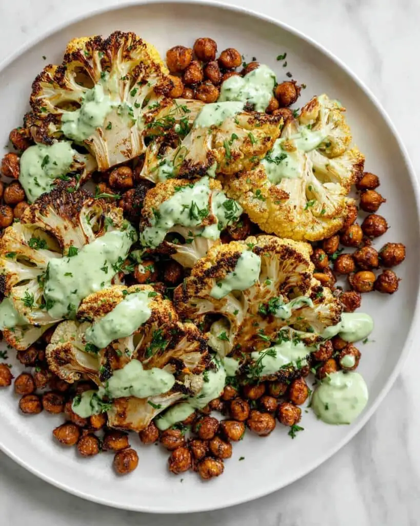 Roasted Cauliflower and Chickpeas with Herby Tahini Recipe