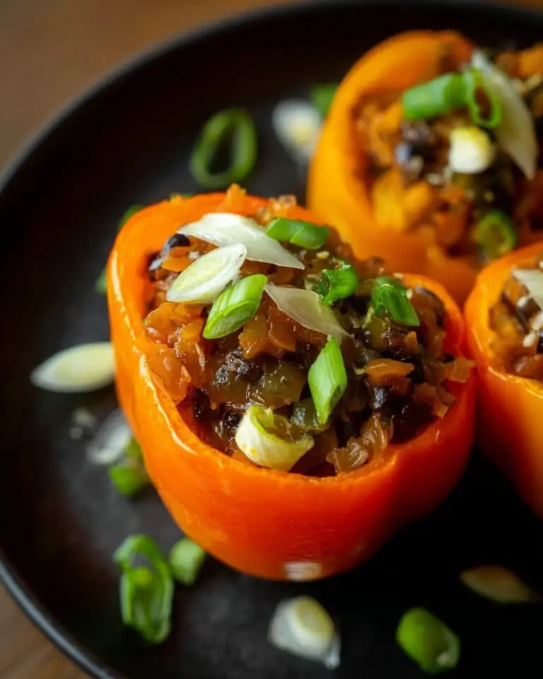 Eggplant Stuffed Bell Peppers with Fire-Roasted Tomatoes and Cilantro Recipe