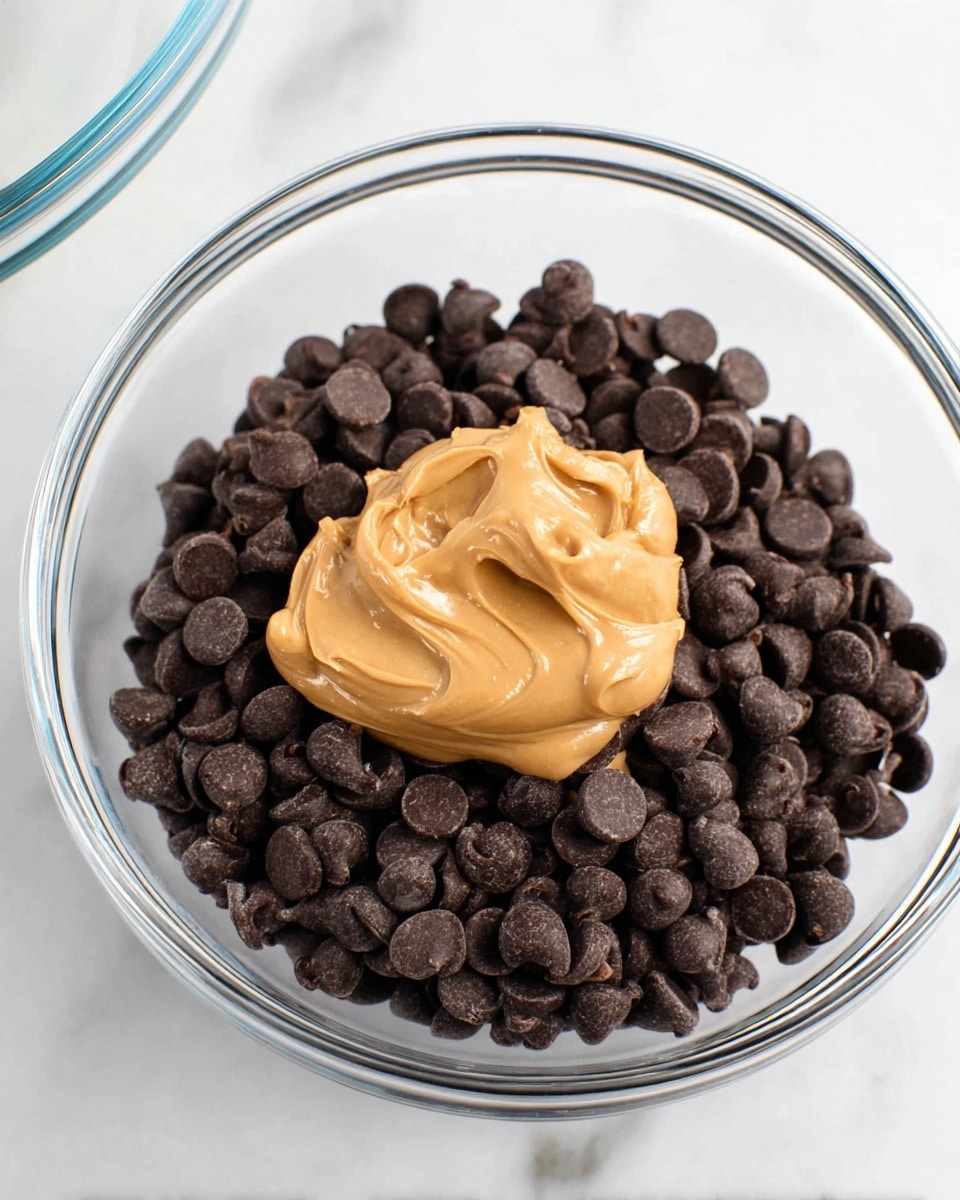 The image shows two stacked pieces of chocolate fudge with white marshmallows and nut pieces inside. The fudge is a rich brown color with a smooth texture on top and a slightly rough texture around the sides where marshmallows and nuts are embedded. The bottom piece lies flat on a circular wooden slice with visible tree ring patterns and bark around the edge, while the top piece is placed at an angle on it. In the background, blurred pieces of the same fudge rest on a white plate. The surface beneath everything is a white marbled texture. Photo taken with an iphone --ar 4:5 --v 7