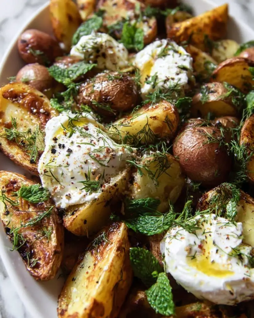 Roasted Mixed Potatoes with Spring Herbs and Burrata Recipe
