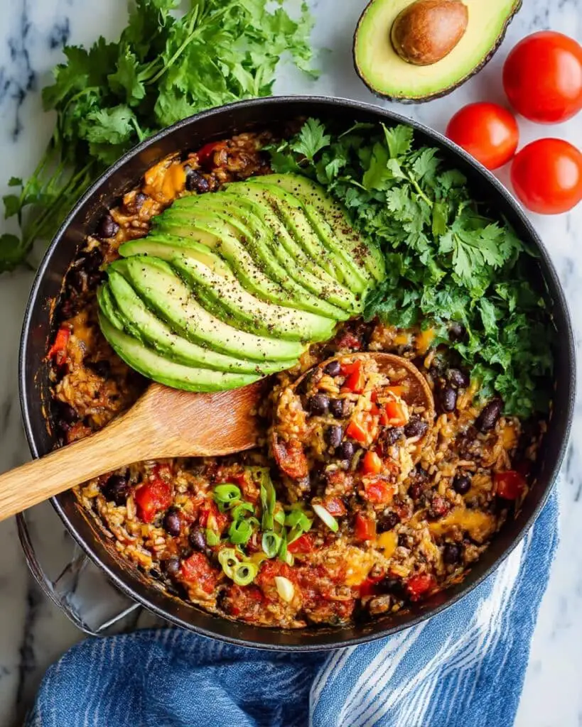 One-Pan Cheesy Rice and Black Beans Recipe