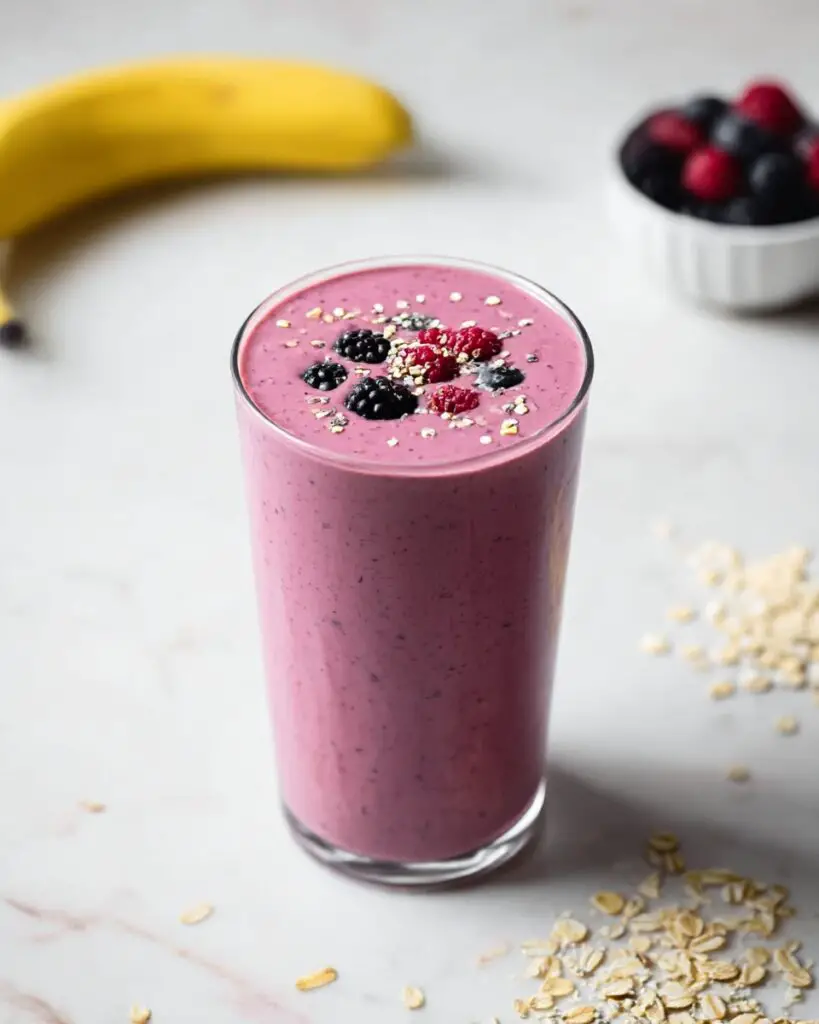 3-Minute Berry Banana Smoothie with Peanut Butter Recipe