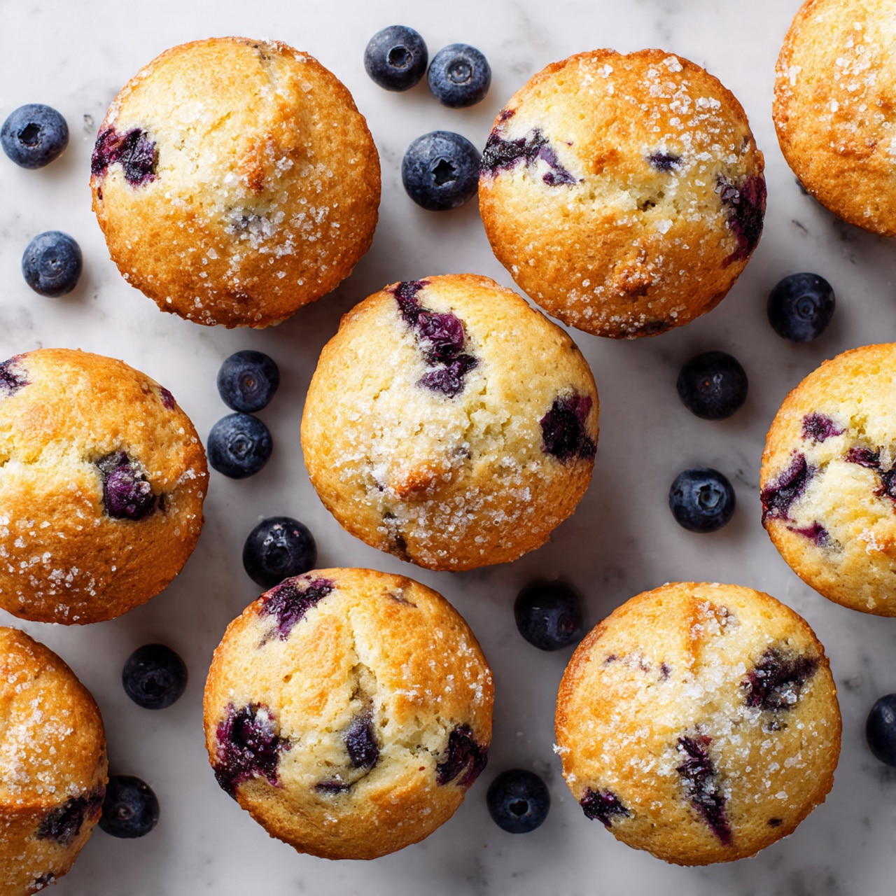 The image shows six steps of making a batter in a clear glass bowl on a white marbled surface. First, there are ingredients laid out, including two bananas, flour in a white bowl, blueberries in a white bowl, two eggs, a small white bowl of milk, honey, vanilla extract, and a container of coconut oil. Next, the bowl has beaten eggs mixed with honey creating a smooth yellow mixture. In the third step, two whole eggs and mashed bananas are added to the yellow mixture. The fourth step shows this combined thick yellow mixture with a dollop of white coconut oil on top. In the fifth step, flour, baking soda, and cinnamon are piled on the yellow mixture, showing contrast between the powdery dry ingredients and smooth wet batter. Finally, fresh blueberries are added on one side of the thick beige batter, ready to be stirred in. photo taken with an iphone --ar 4:5 --v 7