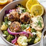 Sheet Pan Mediterranean Turkey Meatball Bowls with Roasted Vegetables Recipe
